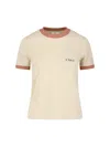 Chloé Beige T-shirt With Muted Rose Trim And Chest Pocket In Neutral
