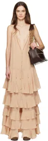 Chloé Silk Georgette Long Dress In 27a Creamy Beige