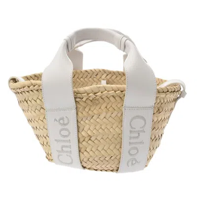 Pre-owned Chloé Beige White Raffia Leather Basket Shoulder Bag () In Beige, White