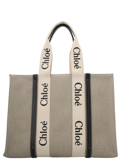 Chloé Beige Woody Medium Tote Bag