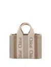 Chloé Women Mini Woody Linen Tote Bag In Beige