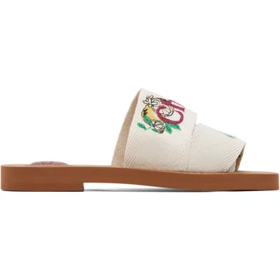 Chloé Beige Woody Mule Sandals In White