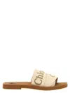 Chloé Beige Linen Woody Slippers In Beige