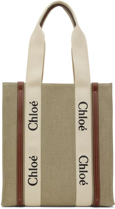Chloé Beige Woody Tote In 27s Sepia Brown