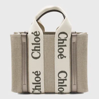Chloé Beige Woody Tote In Grigio