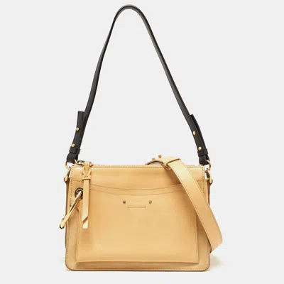 Pre-owned Chloé Beige/black Leather And Suede Roy Crossbody Bag
