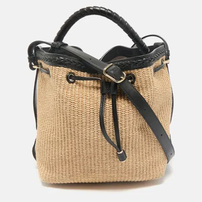 Pre-owned Chloé Beige/black Raffia And Leather Marcie Bucket Bag