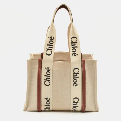 Pre-owned Chloé Beige/brown Canvas Medium Woody Tote