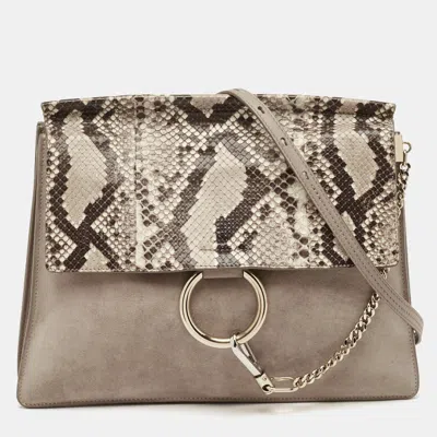 Pre-owned Chloé Beige/brown Python And Suede Medium Faye Shoulder Bag