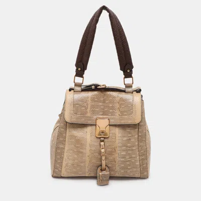 Pre-owned Chloé Beige/brown Snakeskin And Leather Darla Top Handle Bag