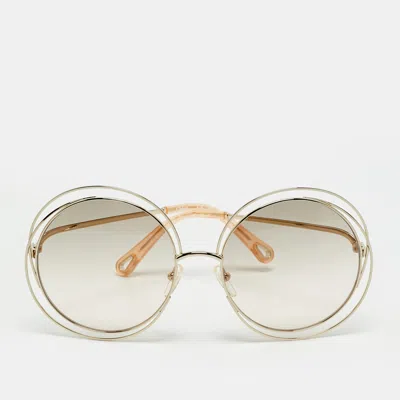 Pre-owned Chloé Beige/gold Tone Gradient Carlina Round Sunglasses In Sand