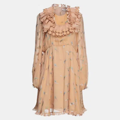 Pre-owned Chloé Beige/metallic Paisley Silk Mini Dress Xl (fr 42)