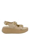 Chloé Chloe Nama Whipstitched Suede Wedge Sandals In Nude