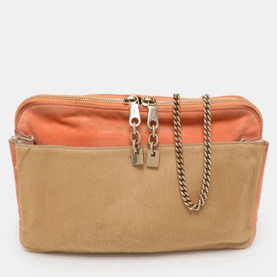 Pre-owned Chloé Beige/peach Calf Hair And Suede Chain Shoulder Bag