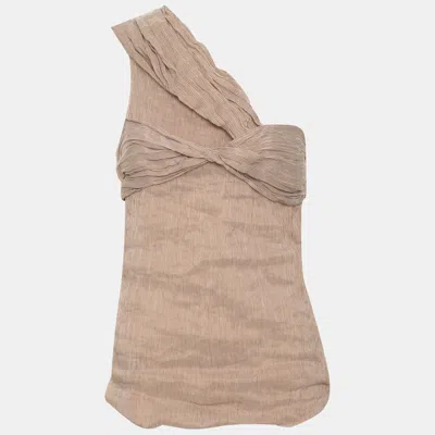 Pre-owned Chloé Beige/white Stripe Linen Blend Sleeveless Crop Top S In Sand