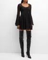 Chloé Tie-detailed Gathered Silk-chiffon Mini Dress In Black