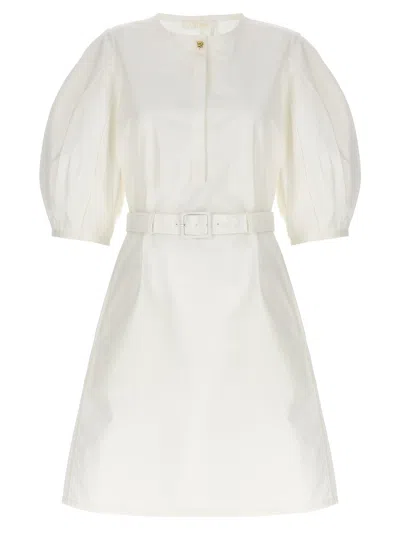 Chloé Cotton Dress With Crew Neck And Flared Hemline In White