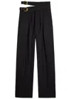 Chloé Buckle Keyhole High Waist Wool Straight Leg Pants In Black