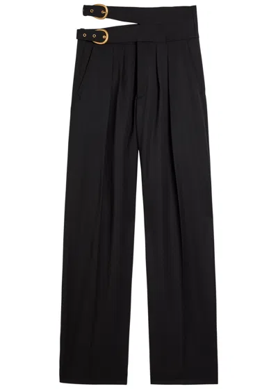 Chloé Chloe Belt-effect Straight-leg Wool Trousers In Black