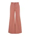 Chloé Cotton High Waist Flared Trousers With Back Pockets In Pink