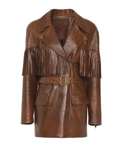 Chloé Belt Tassel Jacket In Brown
