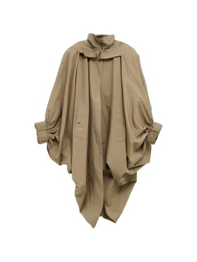 Chloé High-neck Oversized Cape Coat In Cotton Poplin In Brown
