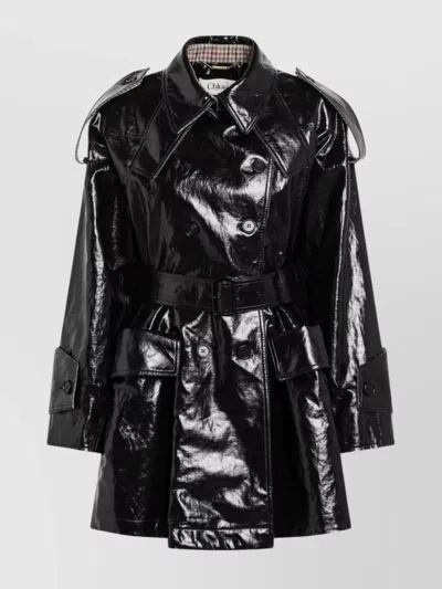 CHLOÉ BELTED DOUBLE-BREASTED LINEN TRENCH COAT