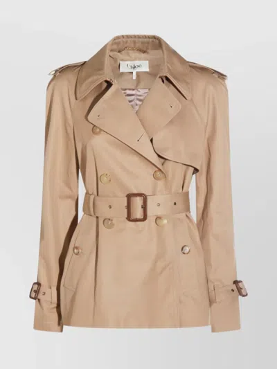 Chloé Belted Double-breasted Overcoats Epaulettes In Neutral