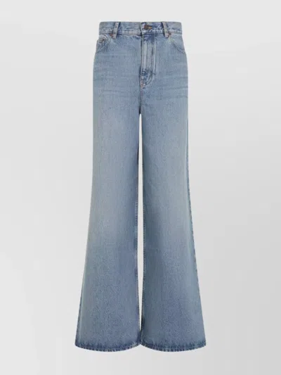 Chloé Belted Flared Wide-leg Cotton Trousers In Blue