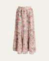 Chloé Belted Floral-print Silk Maxi Skirt In Pink