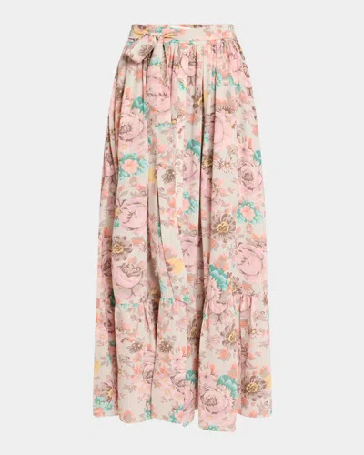 Chloé Belted Floral-print Silk Maxi Skirt In Multi