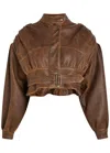 Chloé Chloe Belted Grained Leather Cropped Bomber Jacket In Multi
