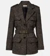 Chloé Belted Herringbone Wool-blend Jacket In Multi