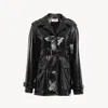Chloé Belted Jacket In Shiny Coated Cotton In Black
