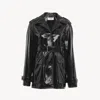 Chloé Belted Jacket In Shiny Coated Cotton Black Size 4 100% Cotton, Horn Bubalus Bubalis, Farmed, Coo Ind