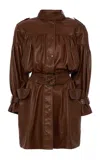 Chloé Belted Leather Coat In Brown