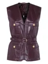 Chloé Leather Belted Waist Sleeveless Jacket In Purple
