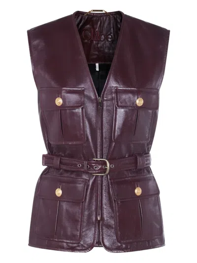 CHLOÉ BELTED LEATHER POCKET VEST