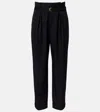 Chloé Belted Pleated Virgin Wool Tapered Pants In Black
