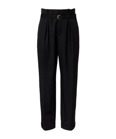Chloé Belted Pleated Virgin Wool Tapered Pants In Black