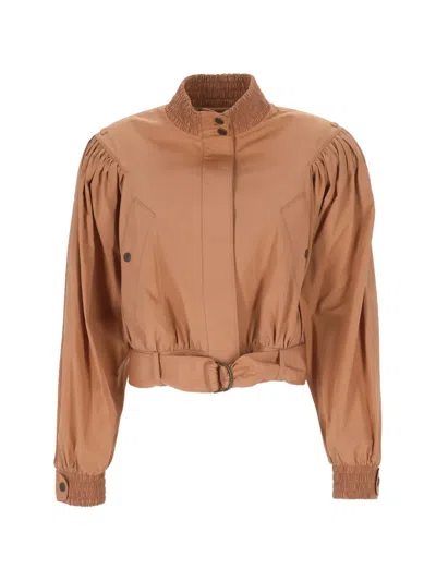 Chloé Ruched Short Cotton Poplin Jacket In Reef Shell In Multi