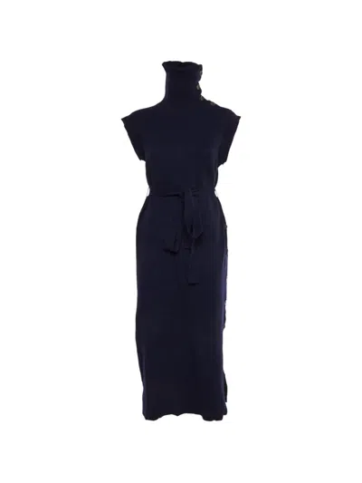Pre-owned Chloé Belted Turtleneck Midi Dress In Blue