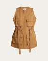 Chloé Buckled Cotton-twill Vest In Golden Brown