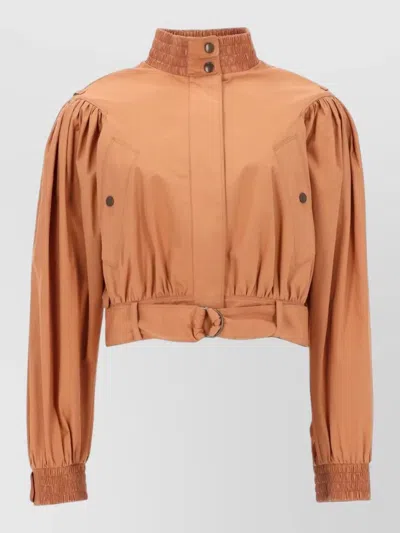 Chloé Belted Waist Coat High Collar In Brown