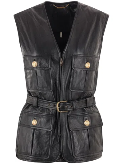 Chloé Belted Waist Vest Jacket In Black