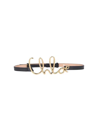 Chloé Iconic Thin Belt In Black