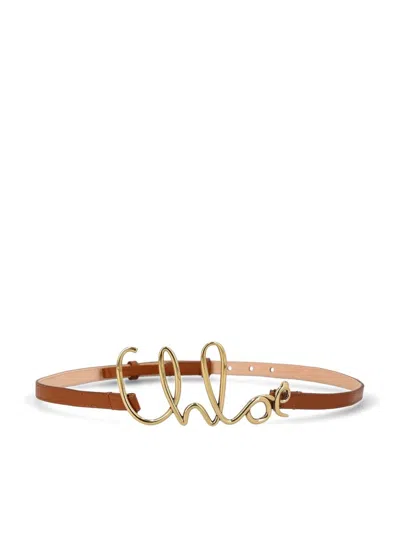 Chloé Womens Chloe Script-hardware Leather Belt Clay Brown
