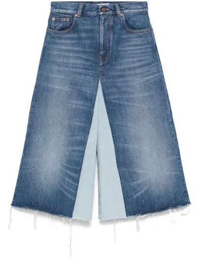 Chloé Bermuda In Denim Patchwork In Blue