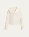 Chloé Bertha-collar Ruffle Button-down Silk Blouse In Neutral