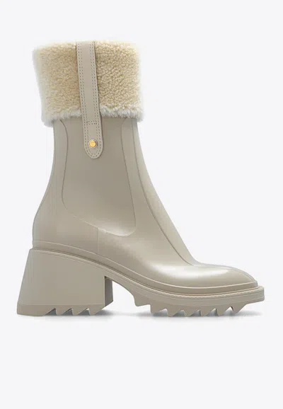 Chloé Betty Ankle Rain Boot Brown Size 6 100% Thermoplastic Polyurethane, Sheepskin In Beige